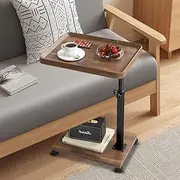 SHENMAIDAY Adjustable C Shape Side Table, Adjustable Height Sofa Side Table, Small C Shape Side Table with Wheels, TV Tray Table, Sliding Table for Sofa Living Room Bedroom Tray Table (Walnut Color)