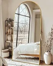 Full Length Mirror with Stand, 76"x34" Arched Full Body Mirror, Large Stand Up Mirror, Aluminum Frame Floor Standing Mirror, Freestanding Hanging Leaning Mounted for Bedroom Living Room Entryway Gold