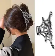 Spider Web Metal Hair Claw Clips Alloy Halloween Hair Claw Clips, 1Pcs Black Spider Web Metal Hair Clip for Thin Hair Punk & Y2K-Style Halloween Hair Accessories Decorations (Black Spider Web)