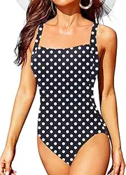 [Holipick] One Piece Bathing Suit for Women Push Up Tummy Control Swimsuits Modest Vintage Slimming Retro Ruched Swimwear