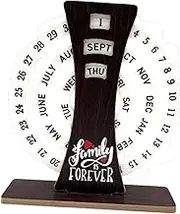 Leefasy Wooden Disc Yearly Calendar Month Week Day Display Rotating Stand for Home Cafe, Column
