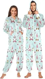 [ZZXXB] Gnome Snow Ball Onesie Pajamas for Adult Women Men Long Sleeves One Piece Onesies Hooded Sleepwear S - XL