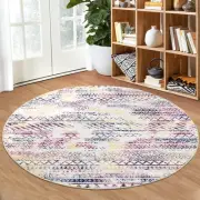 Washable Area Rug 3x3 Round Rug Bohemian Moroccan Colorful Area Rug Chenille ...