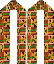 [ROLVNHTV] 2 Pcs Kente Cloth Scarf African Turban Dashiki Print Sash Kwanzaa Graduation Stole Black History Scarf for Men Women, Multi
