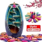 Backflow Ceramic Mountain Waterfall Smoke Incense Burner Cones Holder Home AUS