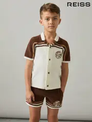 Reiss Taupe Brown/White Mitchell 9-13 yrs Chenille Airlines Embroidery Shirt (AP0306) | $110