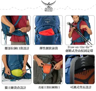 OSPREY 美國 Kestrel 48 M/L 登山背包《湖泊藍》48L雙肩後背包/輕量透氣/自助 (9折)