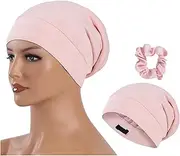 GEMWONDER Silk-Lined Sleep Cap for Curly Hair – Adjustable Night Bonnet with Secure Fit – Breathable Hair Wrap for Men & Women – Stays On All Night