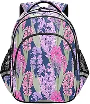 [RPLIFE] Floral Hyacinth Purple Kids Backpack for School Ages 8-14, Elementary School Backpack for Boys, 17 Inch, Floral Hyacinth Purple