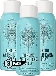 BASE LABORATORIES Piercing Aftercare Spray 4oz Cleaning Solution Cleanses, Sterilizes & Soothes - Saline for Ears, Nose, Body, Belly Piercings Pack of 3, 360.0 millilitre