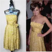 BCBGMAXAZRIA Strapless Silk Bubble Dress 6 Leopard Print Wrap Belt Maize Yellow