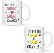 Grandparent Coffee Mug Christmas, You Put The Great in Great Grandma/Grandad Best Birthday Gifts for Grandparent Grandma Grandad Cup White, 11 Oz