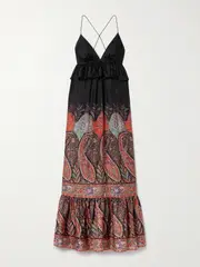 [Zimmermann] Zimmermann - Rhiannon Ruffled Paisley-print Silk Midi Dress - Black - 3 3 Black