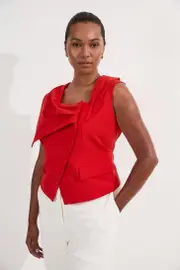 Plus Size Tailored Drape Detail Sleeveless Jacket