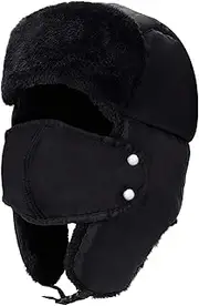[MaoXinTek] Trapper Hat with Face Mask, Unisex Winter Hat, Aviator Hat, Faux Fur, Winter, Outdoor, Dustproof and Windproof, Keeps Warm When Skiing, Skating (57-60 cm), Black, M