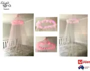 2 Bed Canopy's Mosquito Net Curtain Pink& White Dome Pink LED Light's 2PCS