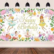 Fairy Birthday Party Backdrop Decoration Happy Birthday Photography Backdrop Floral Fairy Photography Background for Fairy Birthday Party Decoration Floral Garden Party Supplies