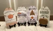 Fall Farmhouse Tag Wall Hanging Decor: Pumpkin Patch, Oh My Gourd, Welcome Gnome