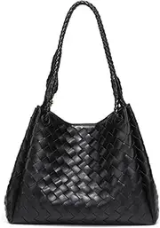[Upbull] Trendy Woven Bucket Hobo Bags Women Underarm Shoulder Bag Cute Satchels Crossbody Purse PU Leather Top-Handle Tote Handbag