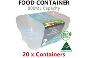 20 x Snap Seal Plastic Food Container 800ML Storage Meal Prep Takeaway Lunchbox