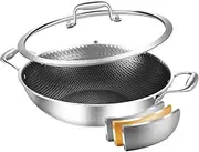 [DELARLO] Wok Pan with Lid 12 Inch, Oven Safe Up to 600℉,Woks & Stir-Fry Pans Nonstick,Tri-Ply Stainless Steel Wok, Non Stick Wok, 5QT Nonstick Deep Frying Pan, Induction Saute Pan with Lid
