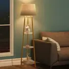 3 Tier Floor Lamp Reading Light Lamp Accent Furniture W/ Light Bulb &Linen Shade