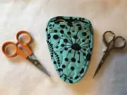 Ink Blot & Turquoise Quilted embroidery needlework scissor holder cotton fabric