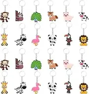 24 Pcs Jungle Animals Keyring Keychain Pendant for Kid, Animal Jungle Party Favors Pendant Zoo Theme Party Bag Filler, Ideas Presents Party Favors Boy Girl Kid Birthday Party Supply Decoration