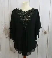 Tadashi Shoji Evening Blouse 4 Bead Embellished Chiffon Flutter Sleeves Small