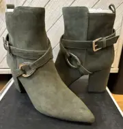 NEW White House Black Market Devon Green Suede Suede Buckle Heel Bootie Size 5