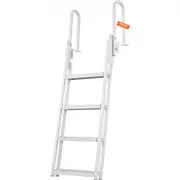 VEVOR Dock Ladder Flip Up 4 Steps, 159kgs Load Capacity, Aluminum Pontoon Boat Ladder with 4" Wide Step & Nonslip Rubber Mat,Swimm Step Ladder for Shi