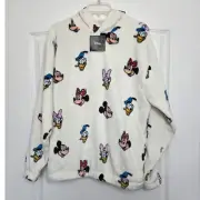 Disney Fuzzy Fleece Hoodie Mickey Mouse & Friends Print Pullover Sweatshirt L