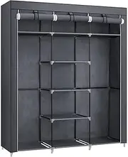 [SONGMICS] Canvas Wardrobe Bedroom Furniture Cupboard Clothes Storage Organiser Gray 175 x 150 x 45cm RYG12G