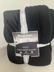 Brookstone NAP Plush Sherpa Black Super Soft QUEEN Size Bed Blanket 90 x 90 NEW
