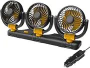 Car Dashboard Fan,Dashboard Rotating Fan 12V 24V with Three Head - Two-Speed Cooling Application Road-Trip Must-Have Cooler for Minivan, Caravan, Truck
