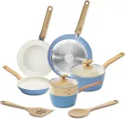 Goodcook 10-Piece Healthy Ceramic Titanium-Infused Cookware Set, Light Blue – P