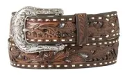 Nocona Western Womens Belt Silver Glitter Underlay Bucklace Brown N320000202