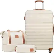 [COOLIFE] Suitcase Trolley Carry On Hand Cabin Luggage Hard Shell Travel Bag Lightweight with TSA Lock,The Suitcase Included 1pcs Travel Bag and 1pcs Toiletry Bag (White, 28 Inch Luggage Set)