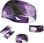 FJWSLCH Beautiful Butterfly Headbands for Women Men Non Slip Workout Sweatbands Adjustable Sports Hair Bands Elastic Head Bands Moisture Wicking Hairband for Running, Cycling, Yoga, Spa