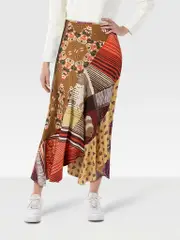 Silk Floral Patterned Asymmetric Skirt
