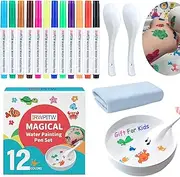 IRWPITW Magic Drawing Pen Bundle, 12 Colors Magical Water Painting Pens for Kids, Kiddies Create Magic Pen Floating Ink Drawings Set with Spoon and Towel, Tattoo Water Marker Gifts for Boys and Girls