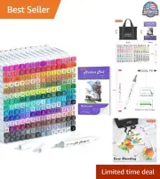 205 Dual Tip Alcohol Markers - Permanent Marker Set with Blender & Accessories
