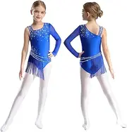 [iEFiEL] Girls Latin Salsa Tango Dance Dress Figure Skating Jumpsuit One Piece Jazz Dancewear 6-16 Years