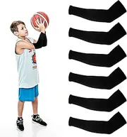 [Abeillo] 3Pairs Kids Arm Sleeves Thinly UV Sun Protection Cooling Arm Compression Sleeves, Outdoor Sport Breathable Elastic Ice Sleeve for Youth Boys Girls (7-12 Years) Black, Black