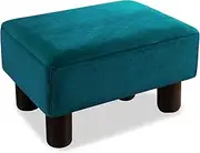 LUE BONA Small Rectangle Foot Stool, Velvet Fabric Footrest Ottoman with Non-Skid Plastic Legs, Modern Rectangle Footrest Small Step Stool Ottoman for Couch, Desk, Office, Living Room, Teal