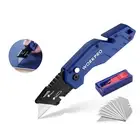 WORKPRO Blue Folding Utility Knife Box Cutter With 10 SK5 Blades And Belt Clip