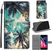 TOMYOU for iPhone SE 2022 5G/iPhone SE 2020/iPhone 8/iPhone 7 (4.7") Case, PU Leather Wallet Book Flip Folio Stand View Cover Pouch Compatible with iPhone SE3/SE2/8/7 (Coconut tree)