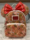 Loungefly Disney Gingerbread Mickey Minnie Mini Backpack & Ears Christmas New
