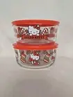 *NEW* Lot of (2) Pyrex Hello Kitty Holiday Glass Containers & Lids Christmas