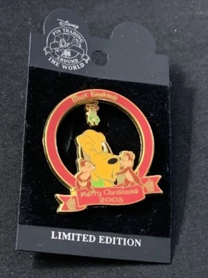OLD LE Disney Pin Chip n Dale Kissing Pluto Christmas Mistletoe Dangle Moves